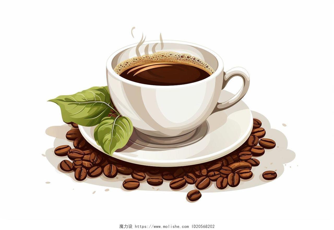 咖啡杯子咖啡豆卡通AI插画